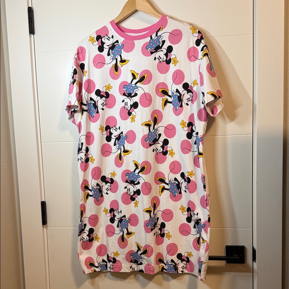 Disney Pink and White Minnie Mouse Midi Dress